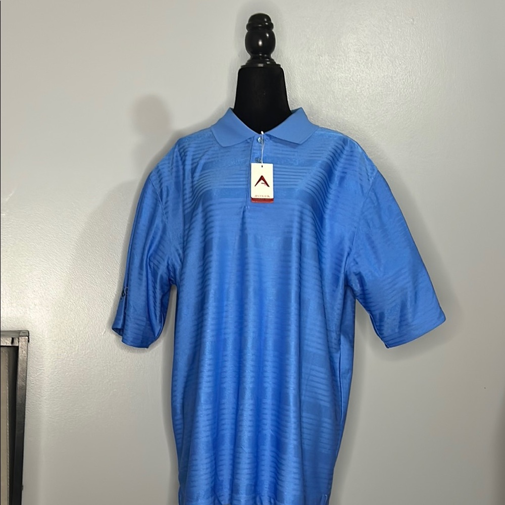 Vibrant Blue Men’s Golf Polo Shirt wi featuring embroidered sleeves.